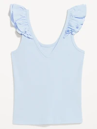 Ruffle-Trim Mixed Material Top