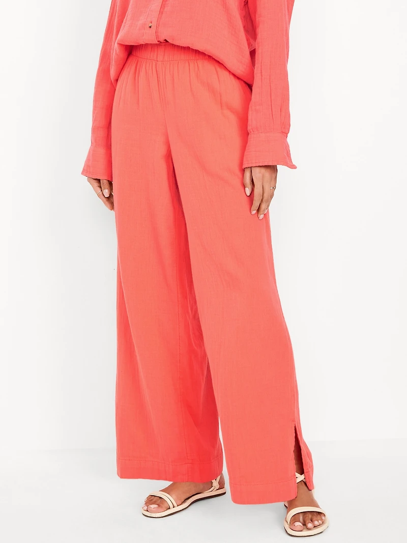High-Waisted Crinkle Gauze Super Wide-Leg Pants