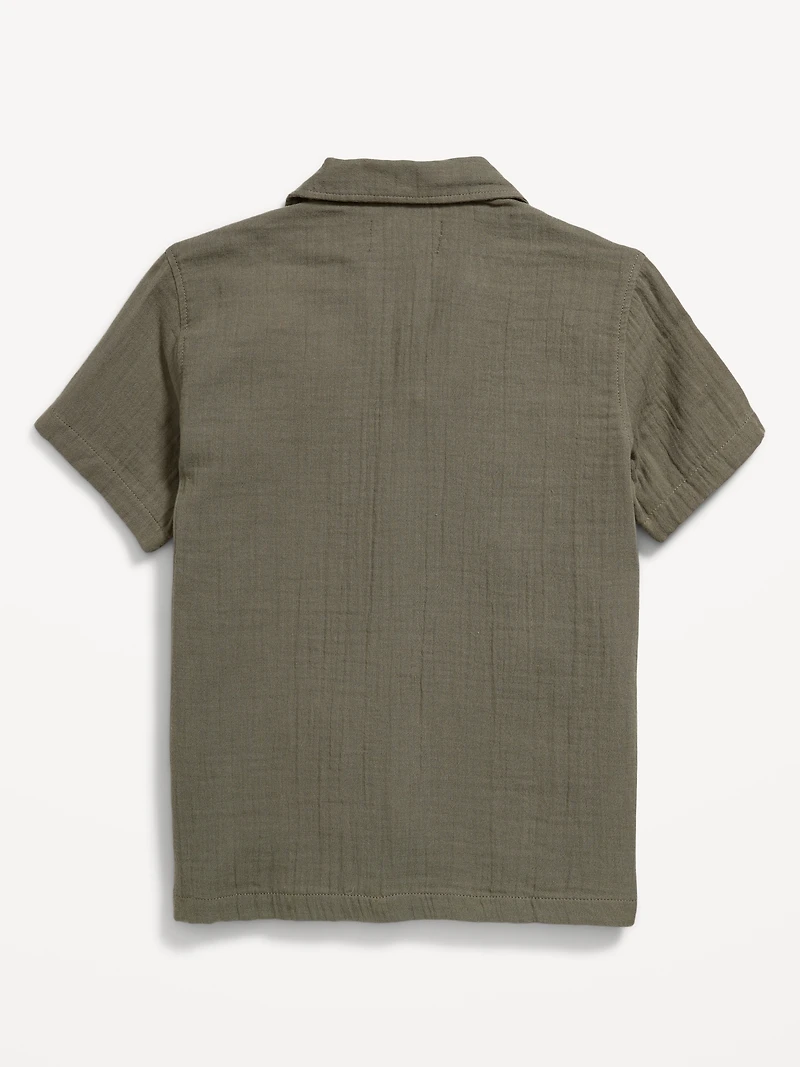 Short-Sleeve Double-Weave Pocket Shirt for Boys
