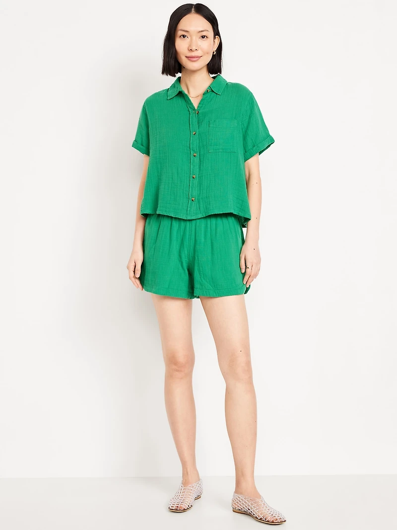 High-Waisted Crinkle Gauze Shorts -- 4-inch inseam