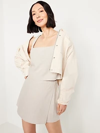 Cropped Square-Neck Linen-Blend Top