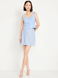 High-Waisted Linen-Blend Mini Skirt