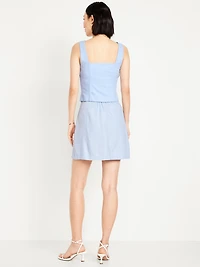 High-Waisted Linen-Blend Mini Skirt