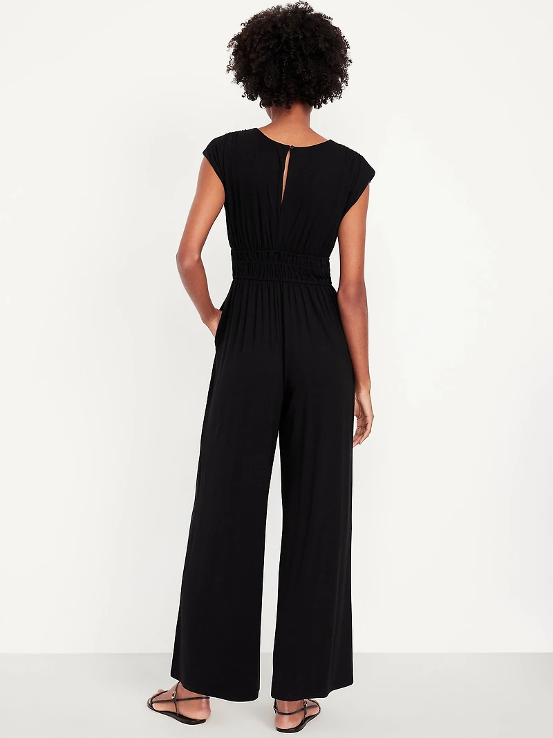 Waist-Defined Wide-Leg Jumpsuit