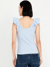 Ruffle-Trim Mixed Material Top