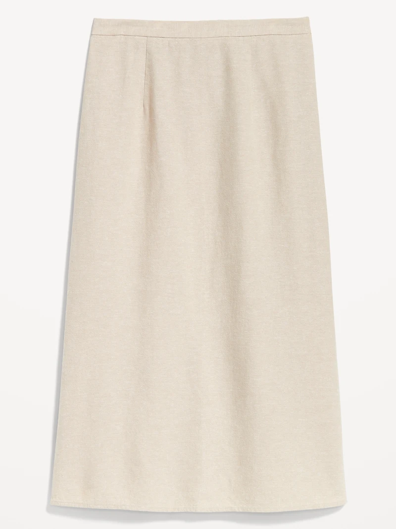 Mid-Rise Linen-Blend Midi Skirt