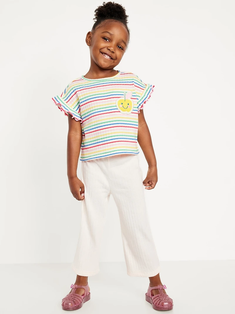 Ribbed Ruffle-Trim Top and Wide-Leg Pants Set for Toddler Girls