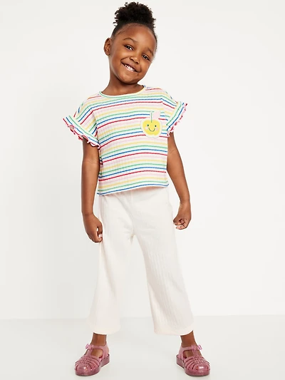 Ribbed Ruffle-Trim Top and Wide-Leg Pants Set for Toddler Girls