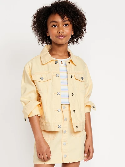 Oversized Pop-Color Jean Trucker Jacket for Girls