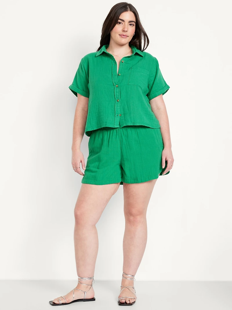 High-Waisted Crinkle Gauze Shorts -- 4-inch inseam