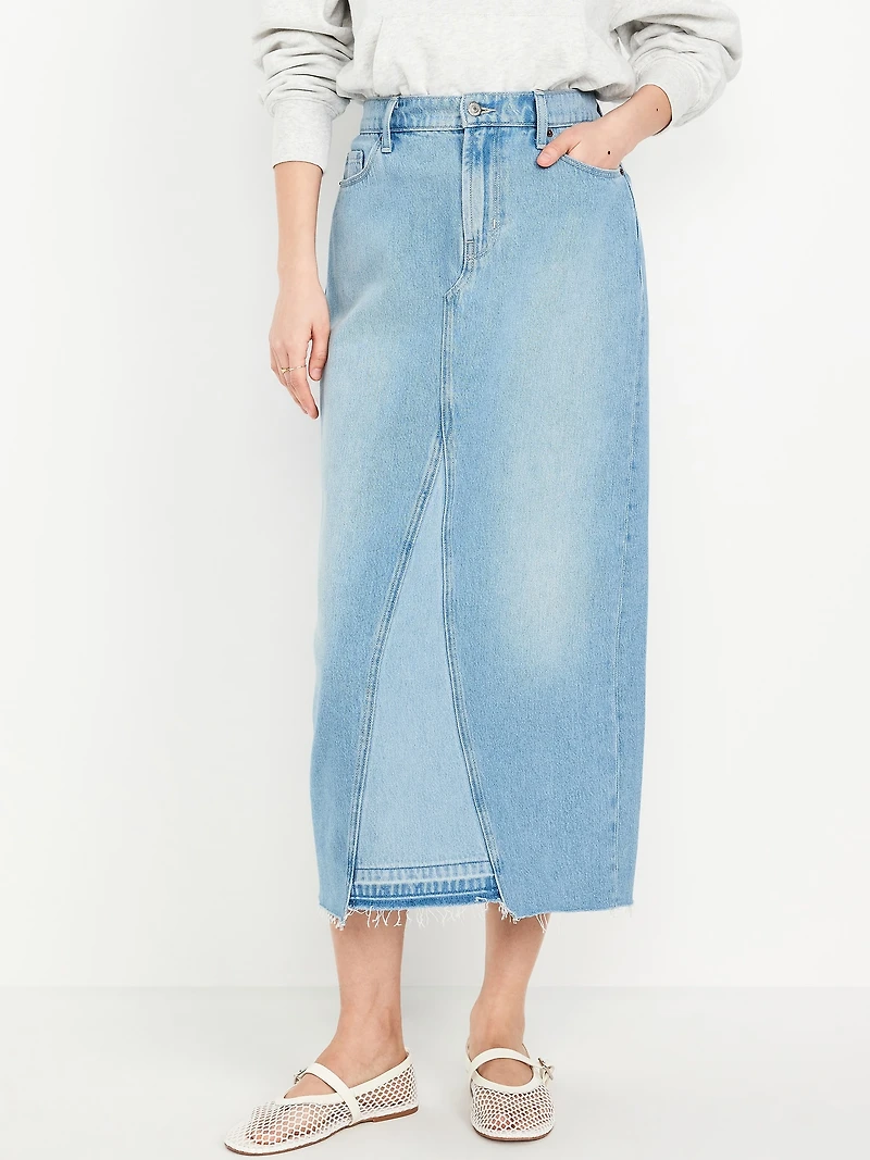 Mid-Rise Jean Maxi Skirt