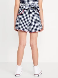 Printed Double-Weave Scallop-Trim Shorts for Girls