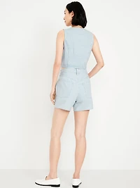 High-Waisted Striped Baggy Shorts -- 5-inch inseam
