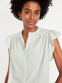 Flutter-Sleeve Button-Down Shirt