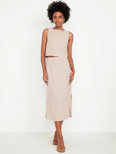 Mid-Rise Linen-Blend Midi Skirt