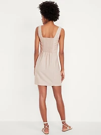 Square-Neck Linen-Blend Mini Dress