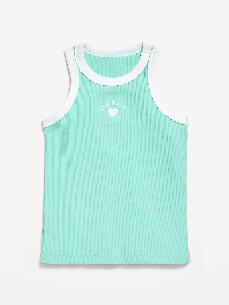 Fitted Ribbed Logo-Graphic Tank Top for Girls
