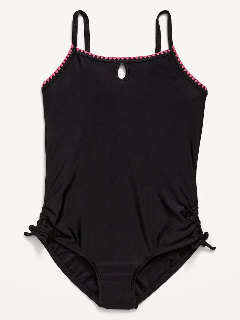 Embroidered Side-Ruched One-Piece Swimsuit for Girls