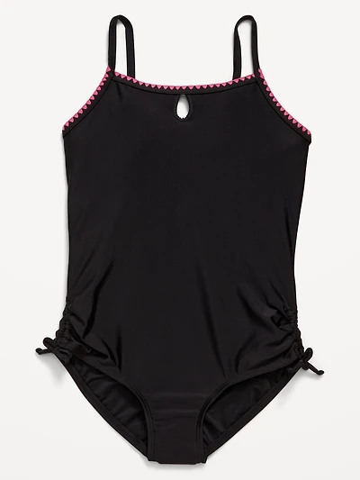 Embroidered Side-Ruched One-Piece Swimsuit for Girls