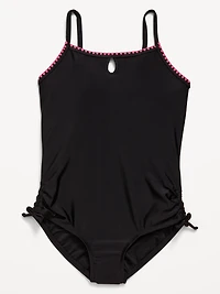 Embroidered Side-Ruched One-Piece Swimsuit for Girls