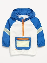 Half-Zip Mesh-Trim Hooded Jacket for Toddler Boys