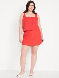 High-Waisted Linen-Blend Mini Skort