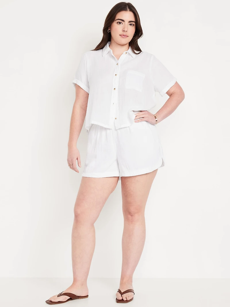 High-Waisted Crinkle Gauze Shorts -- 4-inch inseam