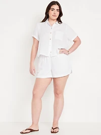 High-Waisted Crinkle Gauze Shorts -- 4-inch inseam