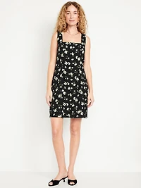 Square-Neck Linen-Blend Mini Dress