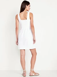 Square-Neck Linen-Blend Mini Dress
