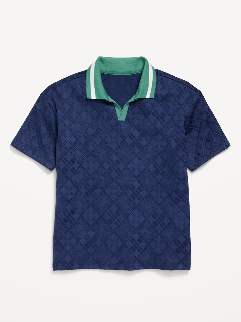 Short-Sleeve Textured-Knit Collared Shirt for Boys
