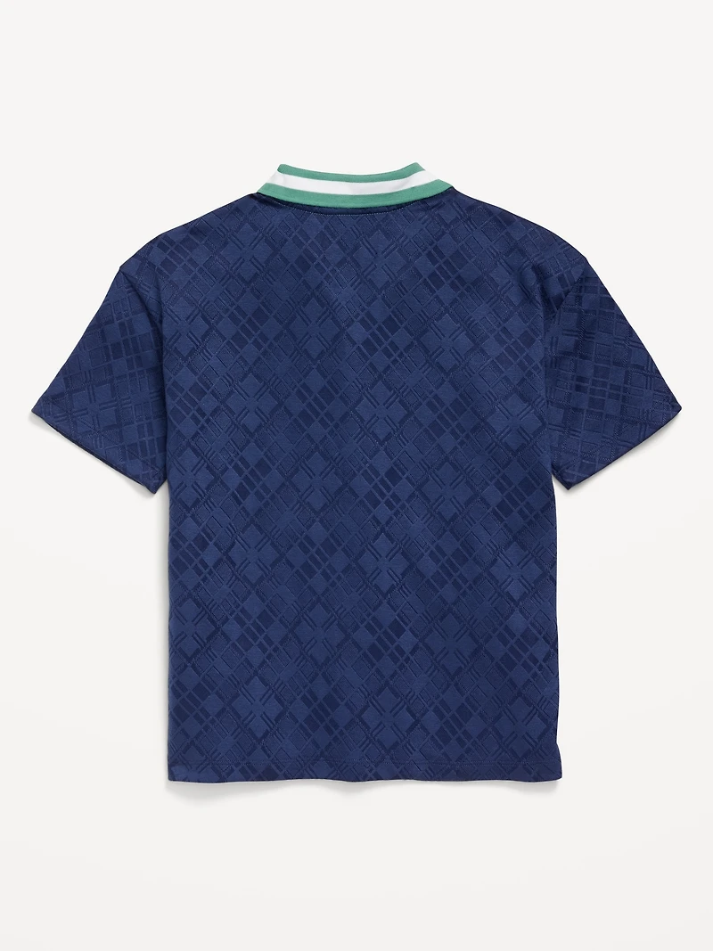 Short-Sleeve Textured-Knit Collared Shirt for Boys