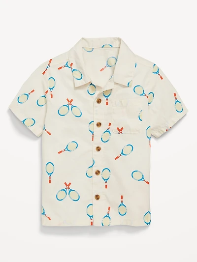 Printed Short-Sleeve Poplin Pocket Shirt for Toddler Boys