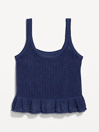 Sleeveless Open-Stitch Peplum Sweater