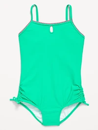 Embroidered Side-Ruched One-Piece Swimsuit for Girls