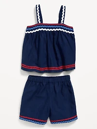 Sleeveless Linen-Blend Top and Shorts Set for Toddler Girls