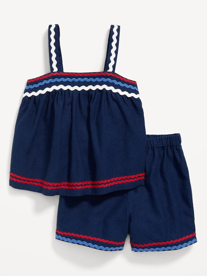 Sleeveless Linen-Blend Top and Shorts Set for Toddler Girls