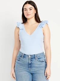 Ruffle-Trim Mixed Material Top