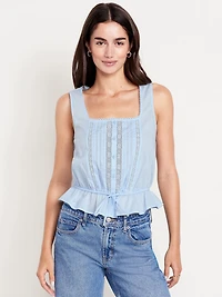 Tie-Waist Lace-Trim Top