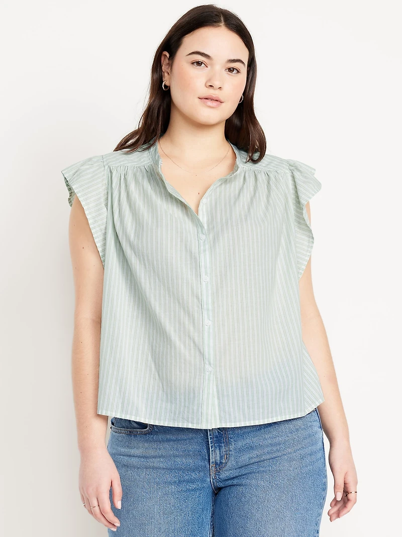 Flutter-Sleeve Button-Down Shirt