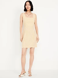 Square-Neck Linen-Blend Mini Dress