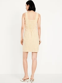 Square-Neck Linen-Blend Mini Dress
