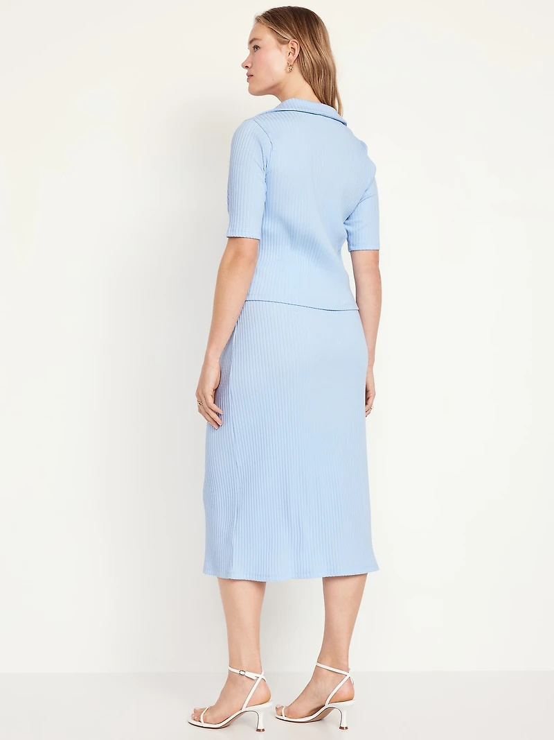 High-Waisted Ribbed Midi Skirt