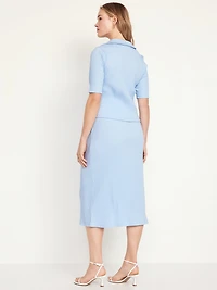 High-Waisted Ribbed Midi Skirt