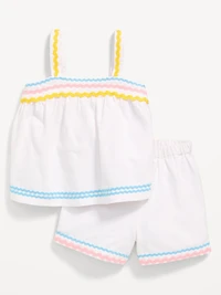 Sleeveless Linen-Blend Top and Shorts Set for Toddler Girls