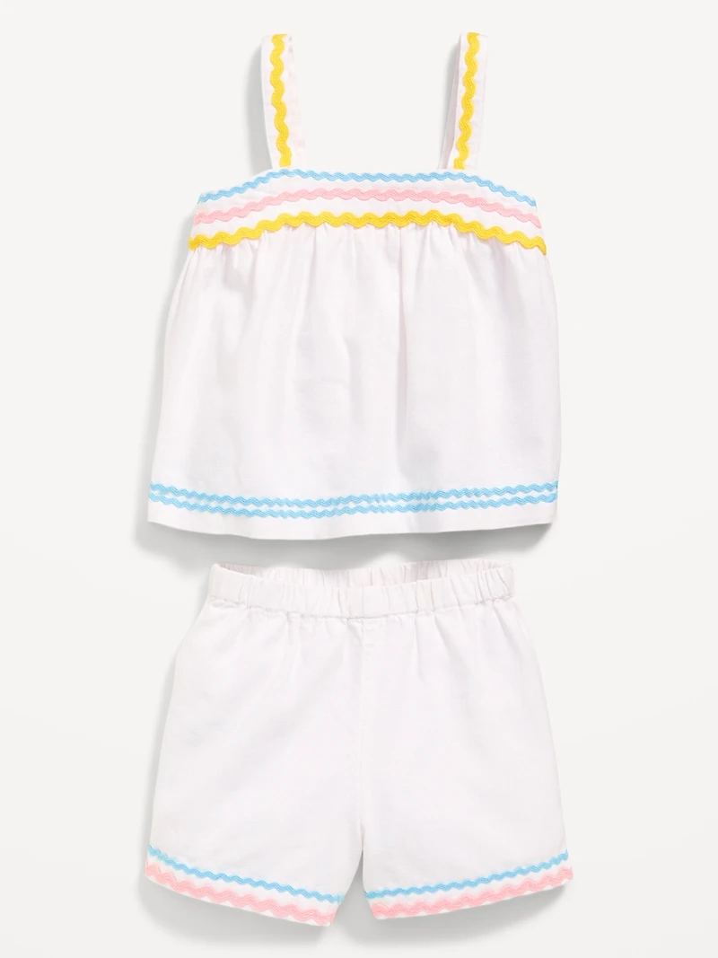 Sleeveless Linen-Blend Top and Shorts Set for Toddler Girls