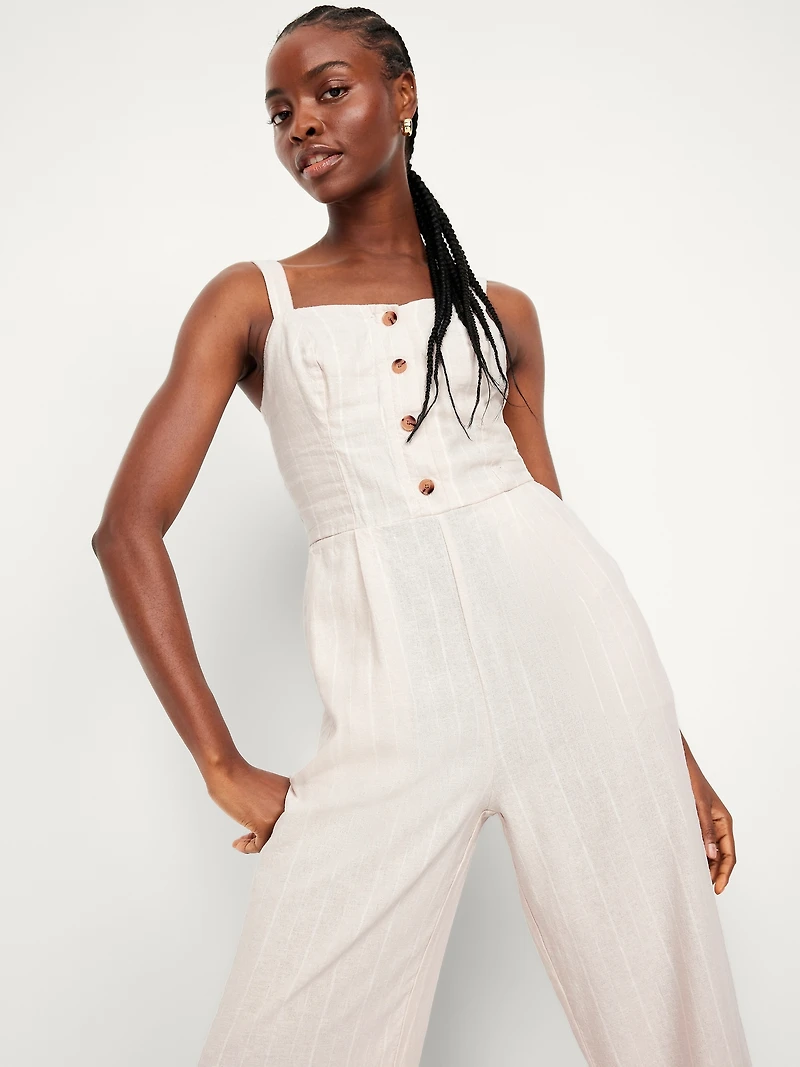 Button-Front Cami Jumpsuit
