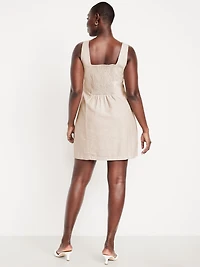 Square-Neck Linen-Blend Mini Dress