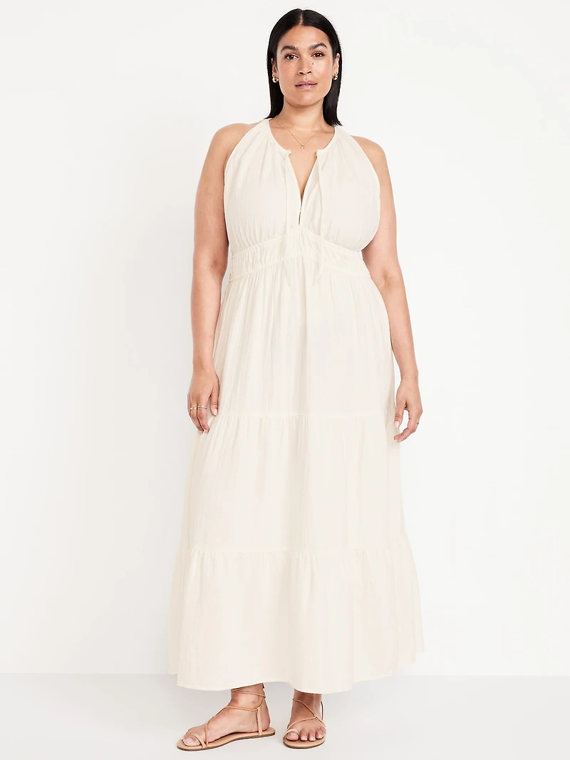 Fit & Flare Crinkle Gauze Maxi Dress