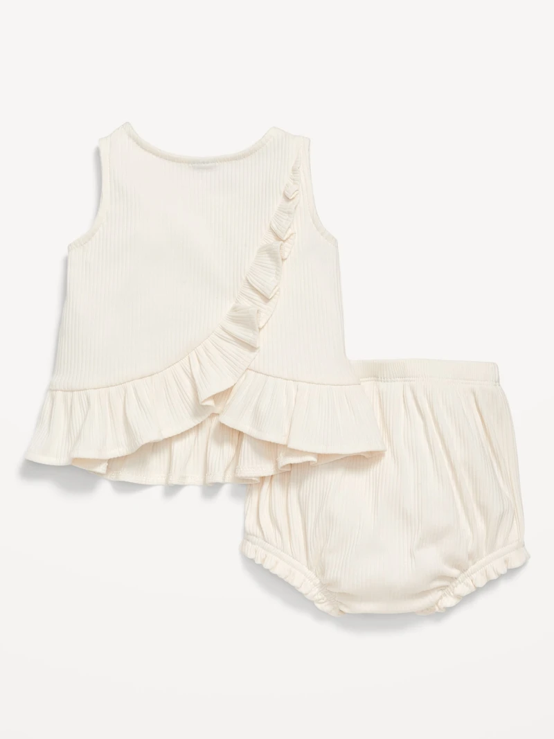 Sleeveless Ribbed Ruffle-Trim Top and Shorts Set for Baby